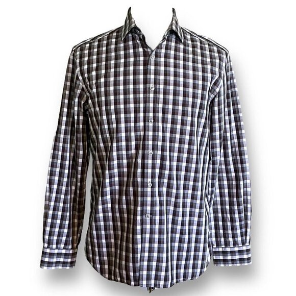 Todd Snyder Mens Button Up Shirt Sz 16 34/35 Gray Check Plaid Cutaway Collar - Picture 1 of 6